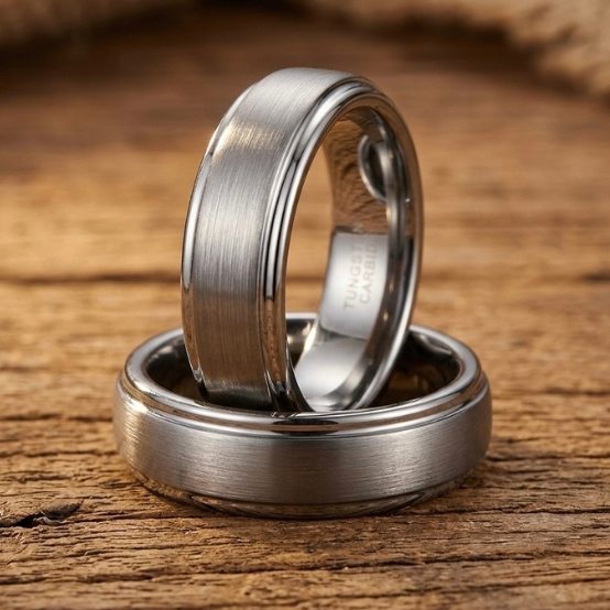 Brushed Tungsten Carbide Ring 6mm & 8mm Comfort Fit Wedding Band Matte Finish Pipe Cut Style