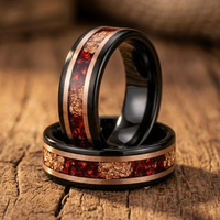 Black Tungsten Carbide Ring with Red Opal Inlay & Gold Foil – Men’s Wedding Band – 8mm Comfort Fit