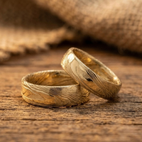 Gold Damascus Steel Ring – Unique Pattern Wedding Band for Men & Women, Handmade Luxury Ring, Anniversary Gift