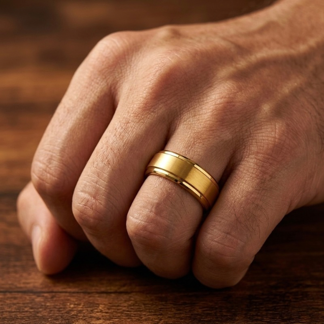 Gold Brushed Tungsten Carbide Wedding Band - Comfort Fit - 6mm & 8mm