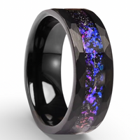 Black Tungsten Meteorite Ring – Blue Nebula Opal Ring – Galaxy Wedding Band