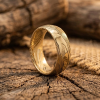 Gold Damascus Steel Ring – Unique Pattern Wedding Band for Men & Women, Handmade Luxury Ring, Anniversary Gift