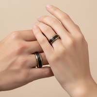 Black Tungsten Carbide Ring with Gold Inlay - Brushed Finish - 6mm 8mm - Wedding Band