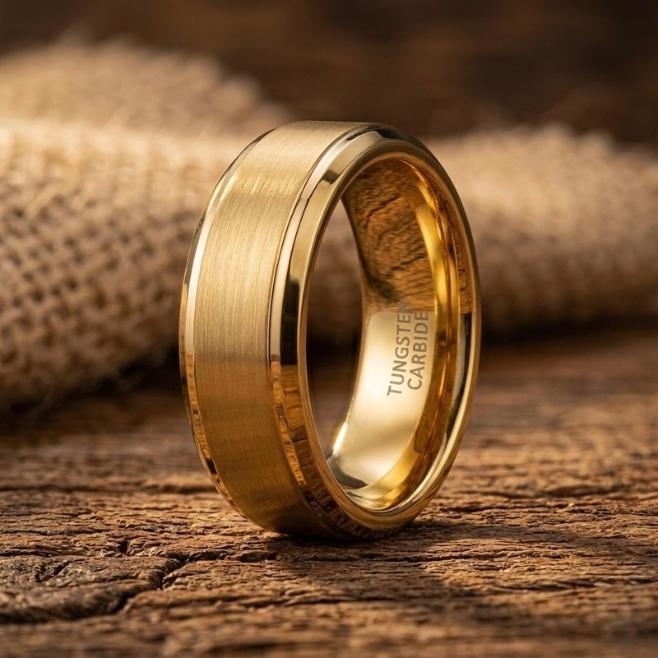 Gold Brushed Tungsten Carbide Wedding Band - Comfort Fit - 6mm & 8mm