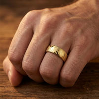 Gold Damascus Steel Ring – Unique Pattern Wedding Band for Men & Women, Handmade Luxury Ring, Anniversary Gift