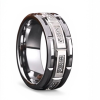 Silver Tungsten Wedding Band with Cubic Zirconia Inlay Brushed & Polished Tungsten Carbide Ring for Men – Scratch Resistant Comfort Fit