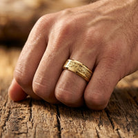 Gold Wedding Band Ring 6mm 8mm – Foil Inlay Textured Hammered Gold Ring Mens Womens Anniversary Ring