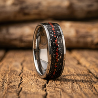 Tungsten Carbide Ring with Meteorite & Red Opal Inlay – Durable Mens Wedding Band, Space Inspired Jewelry