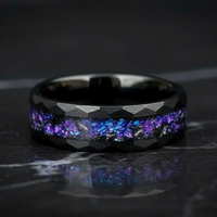 Black Tungsten Meteorite Ring – Blue Nebula Opal Ring – Galaxy Wedding Band