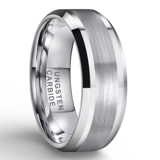 Polished Beveled Edges Tungsten Carbide Ring Men & Women Wedding Band Brushed Center & Comfort Fit