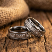 Silver Tungsten Wedding Band with Cubic Zirconia Inlay Brushed & Polished Tungsten Carbide Ring for Men – Scratch Resistant Comfort Fit