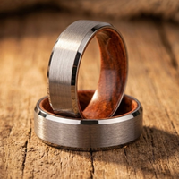 Men's Brushed Tungsten Wedding Band with Whiskey Barrel Wood Inlay 8mm