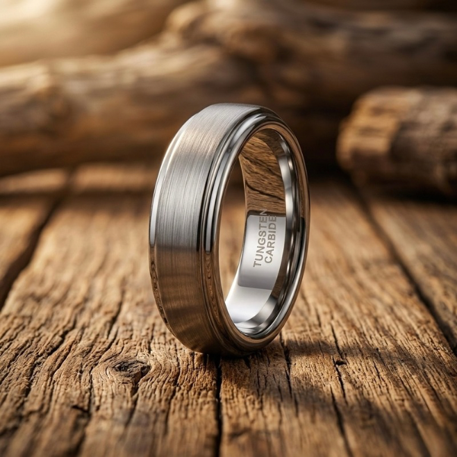 Brushed Tungsten Carbide Ring 6mm & 8mm Comfort Fit Wedding Band Matte Finish Pipe Cut Style