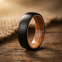 6mm Black Tungsten Whiskey Barrel Wood Promise Ring