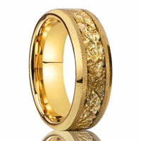 Gold Wedding Band Ring 6mm 8mm – Foil Inlay Textured Hammered Gold Ring Mens Womens Anniversary Ring