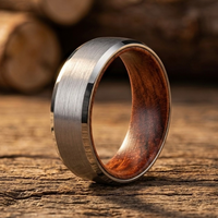 Men's Brushed Tungsten Wedding Band with Whiskey Barrel Wood Inlay 8mm