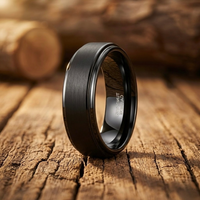 Brushed Black Tungsten Wedding Band - Stepped Edge Comfort Fit 4mm, 6mm, 8mm