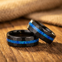 Hammered Black Tungsten Carbide Ring with Blue Opal Inlay – 8mm Men’s Wedding Band