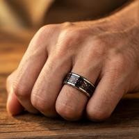 Tungsten Carbide Ring with Meteorite & Red Opal Inlay – Durable Mens Wedding Band, Space Inspired Jewelry