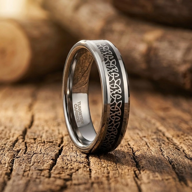 Men’s Tungsten Carbide Celtic Ring – Eternal Knot Inlay Wedding Band