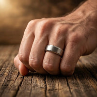 Whiskey Barrel Wood Inlay Ring – Brushed Tungsten Wedding Band