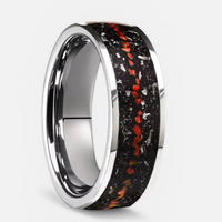 Tungsten Carbide Ring with Meteorite & Red Opal Inlay – Durable Mens Wedding Band, Space Inspired Jewelry
