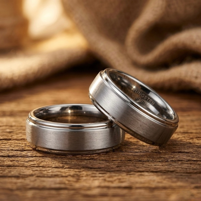 Brushed Tungsten Carbide Ring 6mm & 8mm Comfort Fit Wedding Band Matte Finish Pipe Cut Style