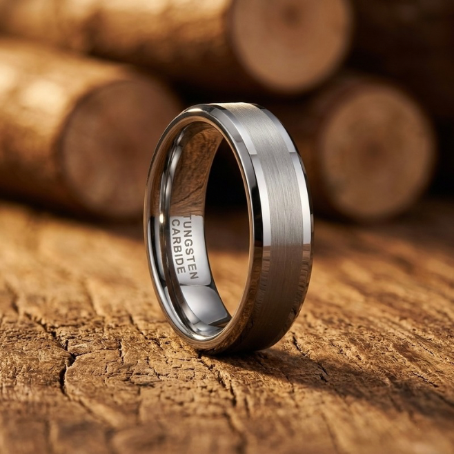 Polished Beveled Edges Tungsten Carbide Ring Men & Women Wedding Band Brushed Center & Comfort Fit