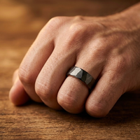 Whiskey Barrel Wood & Hammered Black Tungsten Wedding Band – Rustic Men’s Ring