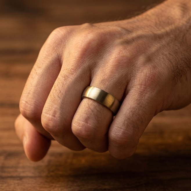 Rustic Oak Wood Whiskey Barrel Ring in Brushed Tungsten - Unique Engagement Band