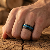 Hammered Black Tungsten Carbide Ring with Blue Opal Inlay – 8mm Men’s Wedding Band