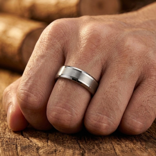Polished Beveled Edges Tungsten Carbide Ring Men & Women Wedding Band Brushed Center & Comfort Fit