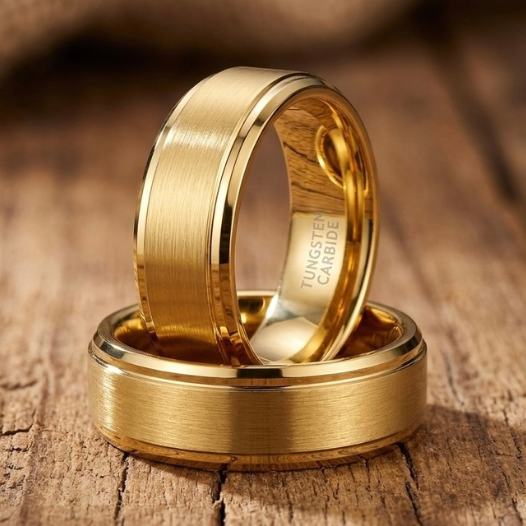 Gold Brushed Tungsten Carbide Wedding Band - Comfort Fit - 6mm & 8mm