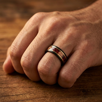 Black Tungsten Carbide Ring with Red Opal Inlay & Gold Foil – Men’s Wedding Band – 8mm Comfort Fit