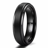 Brushed Black Tungsten Wedding Band - Stepped Edge Comfort Fit 4mm, 6mm, 8mm