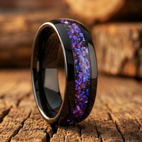 Black Tungsten Ring with Purple Opal Inlay – Mens & Womens Wedding Band – Galaxy Opal Crushed Stone Band – Comfort Fit Promise Ring