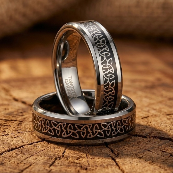 Men’s Tungsten Carbide Celtic Ring – Eternal Knot Inlay Wedding Band