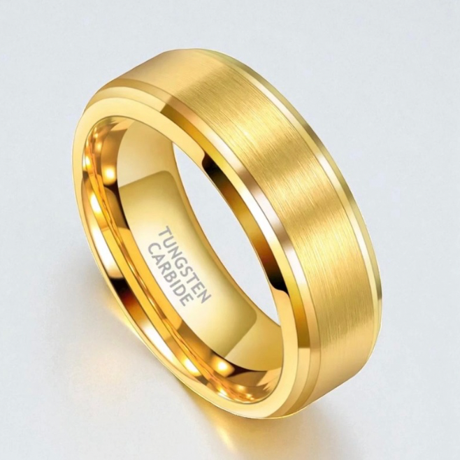 Gold Brushed Tungsten Carbide Wedding Band - Comfort Fit - 6mm & 8mm