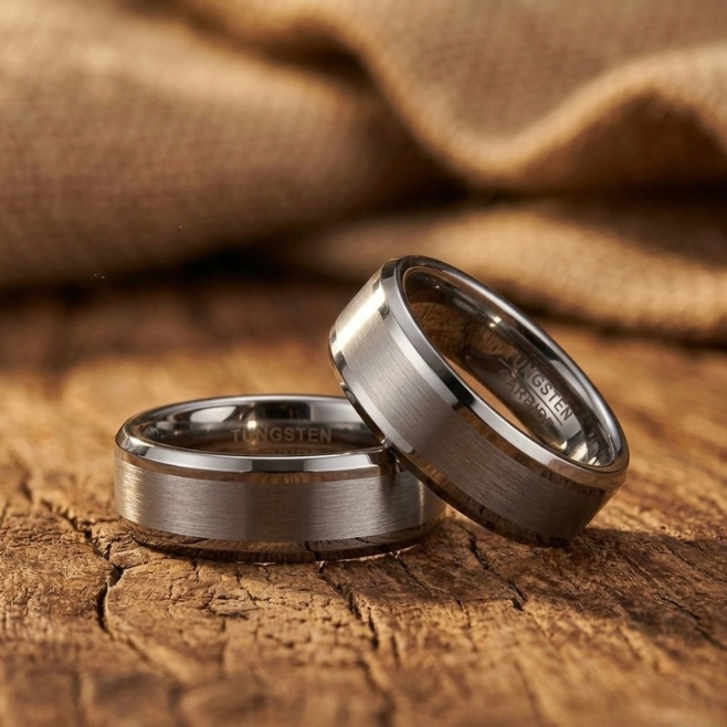 Polished Beveled Edges Tungsten Carbide Ring Men & Women Wedding Band Brushed Center & Comfort Fit