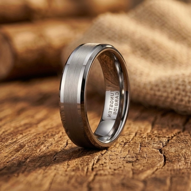 Polished Beveled Edges Tungsten Carbide Ring Men & Women Wedding Band Brushed Center & Comfort Fit