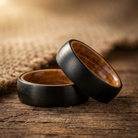 6mm Black Tungsten Whiskey Barrel Wood Promise Ring