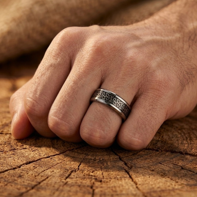 Men’s Tungsten Carbide Celtic Ring – Eternal Knot Inlay Wedding Band