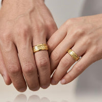 Gold Wedding Band Ring 6mm 8mm – Foil Inlay Textured Hammered Gold Ring Mens Womens Anniversary Ring